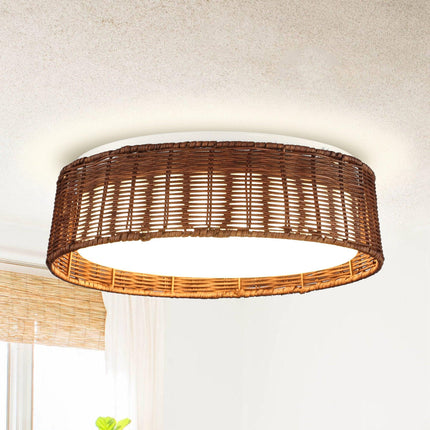 17" Traditional Brown Rattan Flush Mount Lighting LED Home Decor > Lighting > Ceiling Lights TriadCommerceInc
