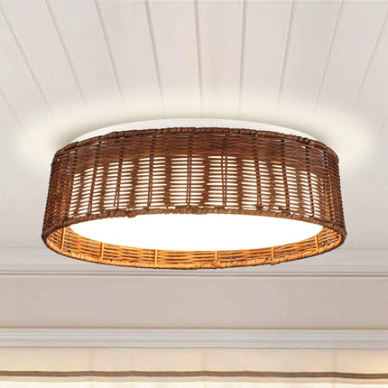 17" Traditional Brown Rattan Flush Mount Lighting LED Home Decor > Lighting > Ceiling Lights TriadCommerceInc