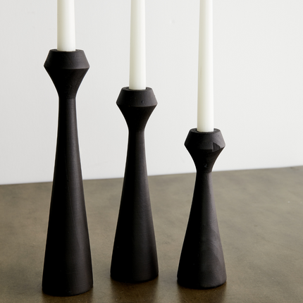 Tapered Diamond Wood Candle Holder in Cognac, Natural and Espresso Candlesticks TriadCommerceInc Espresso Black Small
