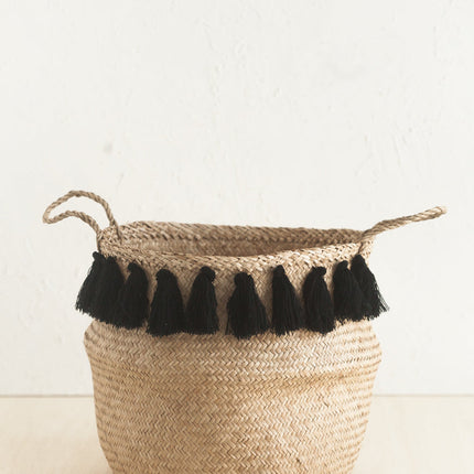 Black Tasseled Belly Baskets Baskets TriadCommerceInc Large