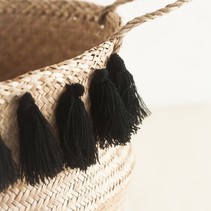 Black Tasseled Belly Baskets Baskets TriadCommerceInc