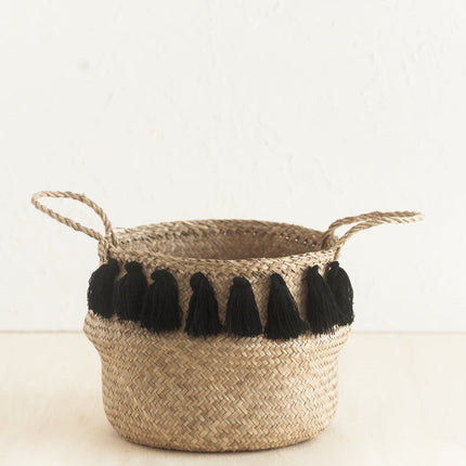 Black Tasseled Belly Baskets Baskets TriadCommerceInc Medium