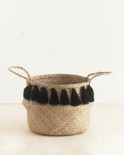 Black Tasseled Belly Baskets Baskets TriadCommerceInc Medium