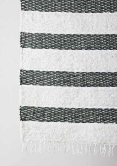 Plush Green Cotton Banded Hand-Loomed Mat Rugs TriadCommerceInc