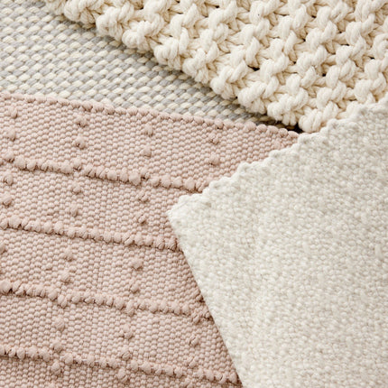 Blush Pink Plaid Hand-Loomed Cotton Bobble Mat Rugs TriadCommerceInc