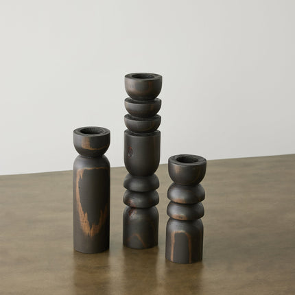 Abstract Wooden Tealight Totem Candle Holder Décor TriadCommerceInc Espresso Black Small