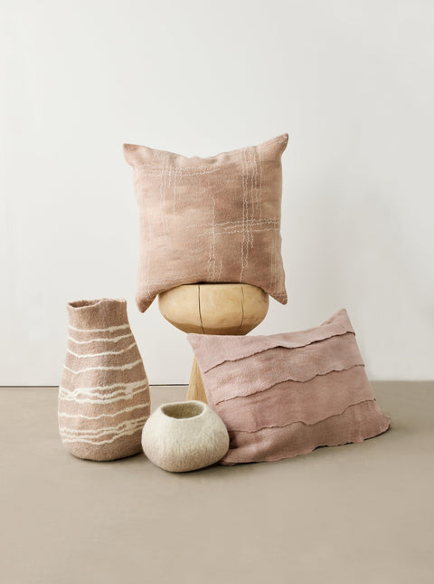 Linear Dusty Rose Hand-Felted Merino Wool Throw Pillow Pillows TriadCommerceInc