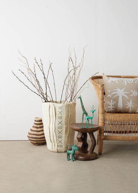 Zulu Hand-Felted Ivory Wool Floor Vase Baskets & Vessels TriadCommerceInc