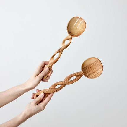 Mombasa Twist Carved Wood Salad Servers Entertaining & Serving TriadCommerceInc