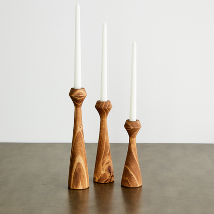 Tapered Diamond Wood Candle Holder in Cognac, Natural and Espresso Candlesticks TriadCommerceInc Cognac Small