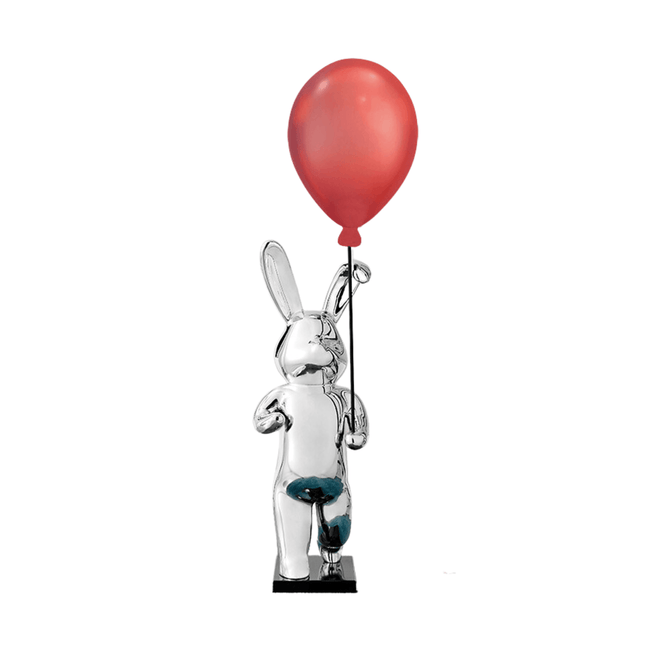 Chrome Bunny Red Balloon Sculpture TriadCommerceInc   