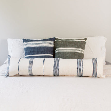 12 x 48" Aden Lumbar Pillow Throw Pillows TriadCommerceInc Natural with Navy  