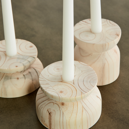 Organic Wood Taper Candlestick Holder All Products TriadCommerceInc Natural Neutral Small