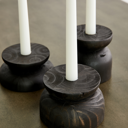 Organic Wood Taper Candlestick Holder All Products TriadCommerceInc Espresso Black Small