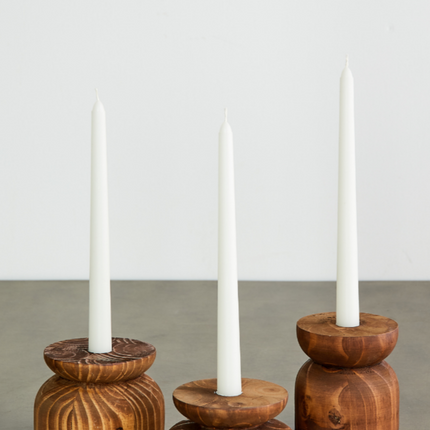 Organic Wood Taper Candlestick Holder All Products TriadCommerceInc Cognac Small