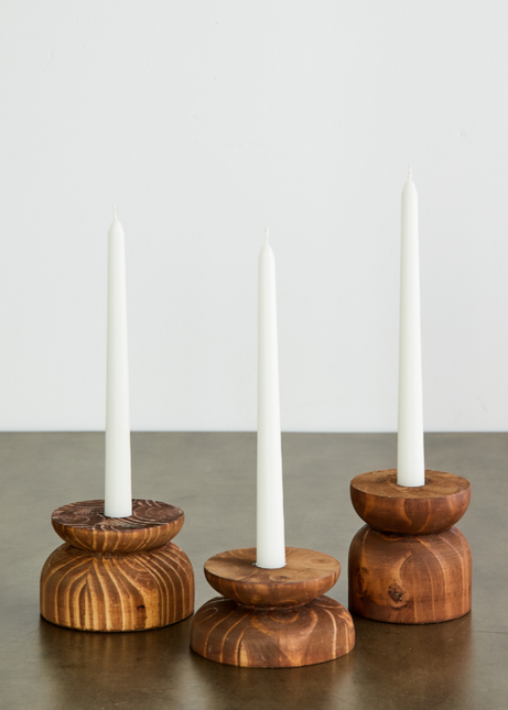 Organic Wood Taper Candlestick Holder All Products TriadCommerceInc Cognac Small