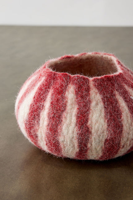 Berry Red Karakul Striped Wool Ukhamba Decorative Bowl Baskets & Vessels TriadCommerceInc