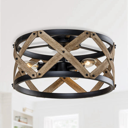 Rustic 3-Light Industrial Drum Flush Mount Ceiling Light Home Decor > Lighting > Ceiling Lights TriadCommerceInc