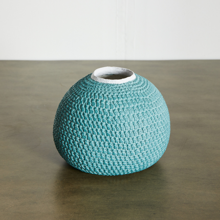 African Bibi Papier Vase in Pink, Rust, and Blue Décor TriadCommerceInc Ice Blue