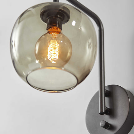 Smoked Glass Globe Shade With Vintage Edison Bulb And Matte Black Metal Wall Lamp Home Decor > Lighting > Wall Lighting > Wall Sconces TriadCommerceInc