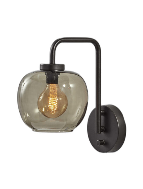 Smoked Glass Globe Shade With Vintage Edison Bulb And Matte Black Metal Wall Lamp Home Decor > Lighting > Wall Lighting > Wall Sconces TriadCommerceInc Default Title