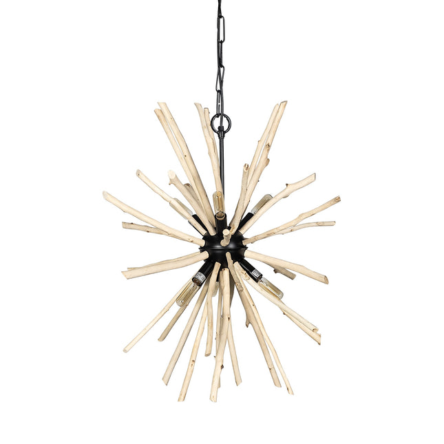Wood And Metal Starburst Six Bulb Hanging Light Home Decor > Lighting > Ceiling Lights > Pendant Lights TriadCommerceInc Default Title
