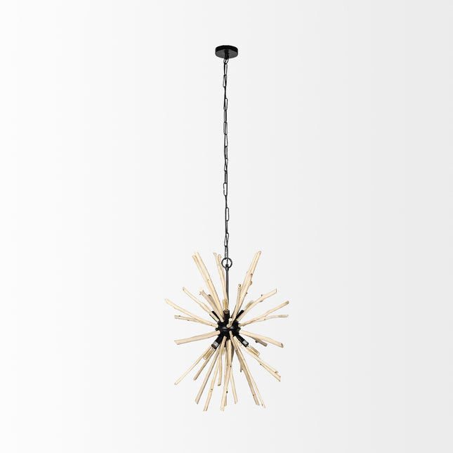 Wood And Metal Starburst Six Bulb Hanging Light Home Decor > Lighting > Ceiling Lights > Pendant Lights TriadCommerceInc
