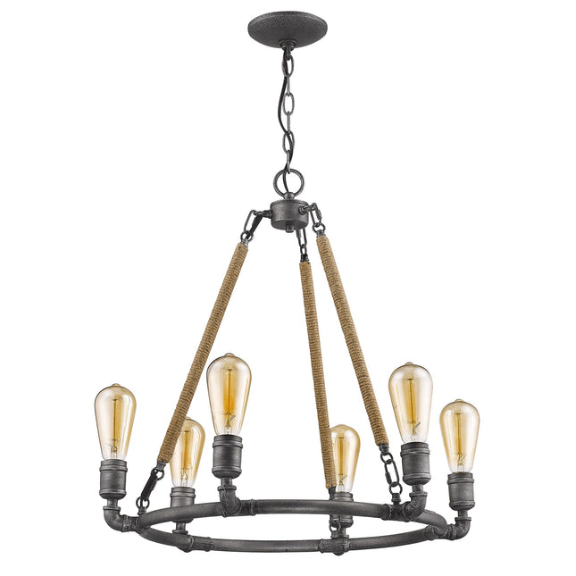 Grayson 6-Light Antique Gray Chandelier With Jute Wrapped Uprights Home Decor > Lighting > Ceiling Lights > Chandelier TriadCommerceInc