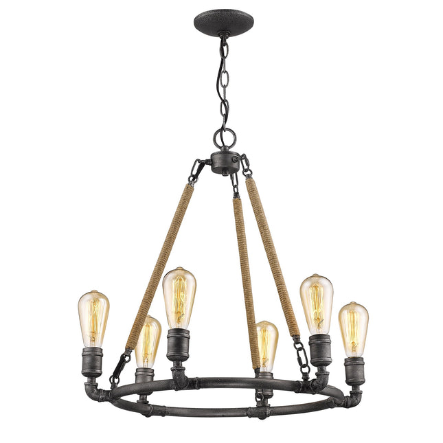 Grayson 6-Light Antique Gray Chandelier With Jute Wrapped Uprights Home Decor > Lighting > Ceiling Lights > Chandelier TriadCommerceInc