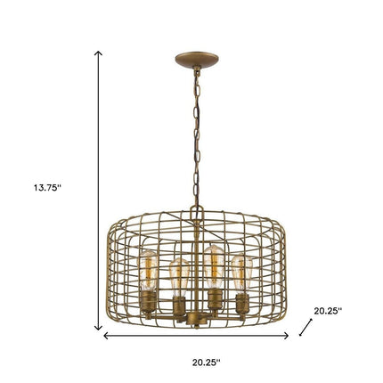 Lynden 4-Light Raw Brass Drum Pendant With Wire Cage Shade Pendants TriadCommerceInc Default Title  