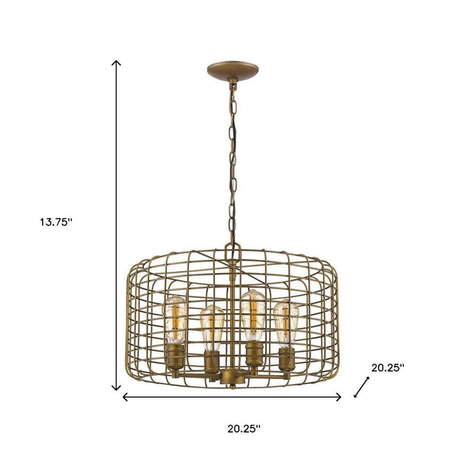 Lynden 4-Light Raw Brass Drum Pendant With Wire Cage Shade Pendants TriadCommerceInc Default Title  