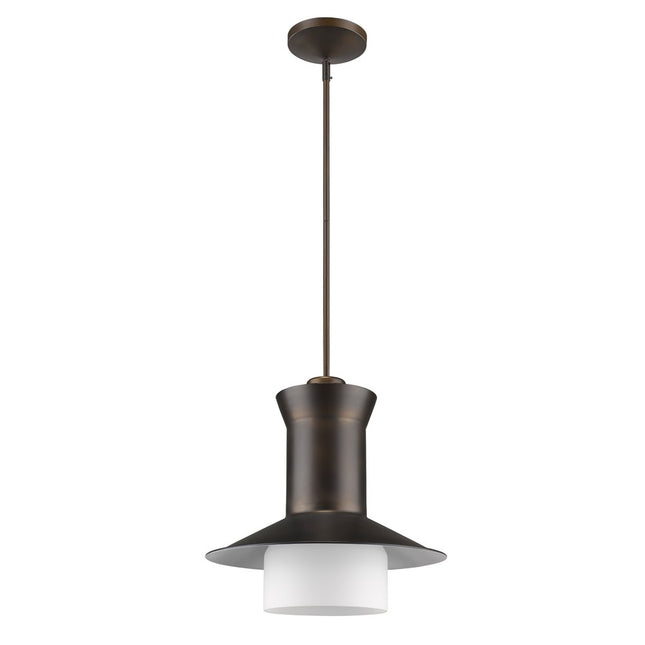 Greta 1-Light Oil-Rubbed Bronze Pendant With Gloss White Interior And Etched Glass Shade Home Decor > Lighting > Ceiling Lights > Pendant Lights TriadCommerceInc Default Title