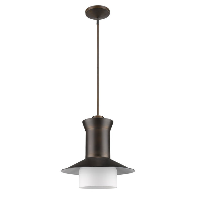 Greta 1-Light Oil-Rubbed Bronze Pendant With Gloss White Interior And Etched Glass Shade Home Decor > Lighting > Ceiling Lights > Pendant Lights TriadCommerceInc