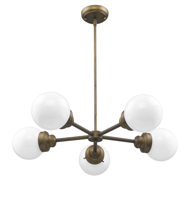 Portsmith 5-Light Raw Brass Chandelier With White Globe Shades Home Decor > Lighting > Ceiling Lights > Chandelier TriadCommerceInc
