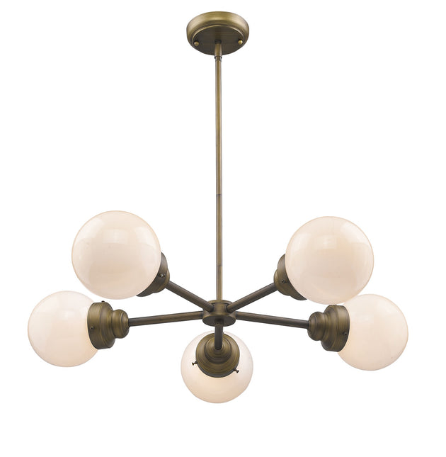 Portsmith 5-Light Raw Brass Chandelier With White Globe Shades Home Decor > Lighting > Ceiling Lights > Chandelier TriadCommerceInc