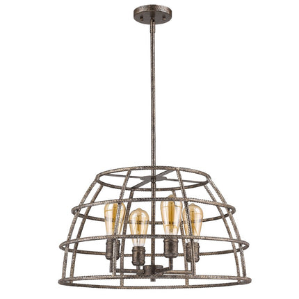 Rebarre 4-Light Antique Silver Industrial Drum Pendant Light with Open Cage Shade Home Decor > Lighting > Ceiling Lights > Pendant Lights TriadCommerceInc Default Title
