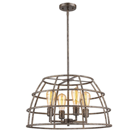 Rebarre 4-Light Antique Silver Industrial Drum Pendant Light with Open Cage Shade Home Decor > Lighting > Ceiling Lights > Pendant Lights TriadCommerceInc