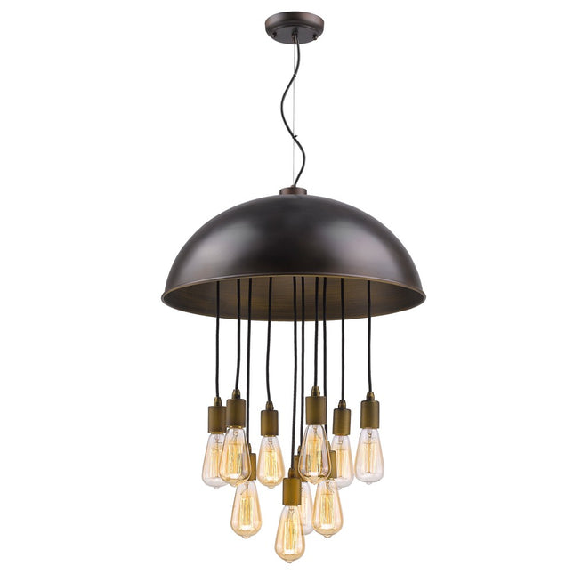 Keough 10-Light Oil-Rubbed Bronze Bowl Pendant With Raw Brass Sockets Home Decor > Lighting > Ceiling Lights > Pendant Lights TriadCommerceInc