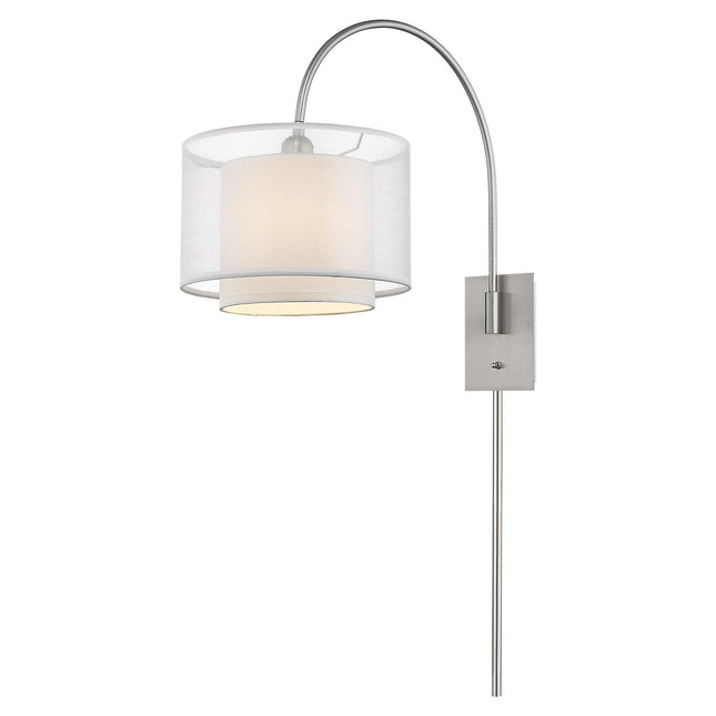 Brella 1-Light Brushed Nickel Swivel Wall Lamp With Sheer Snow Shantung Two Tier Shade Home Decor > Lighting > Wall Lighting > Wall Sconces TriadCommerceInc