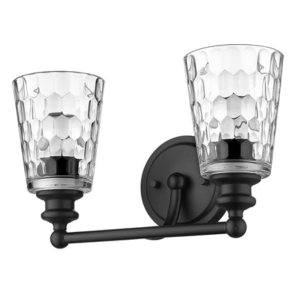 Black Metal Two Light Wall Sconce with Pebbled Glass Shades Home Decor > Lighting > Wall Lighting > Wall Sconces TriadCommerceInc