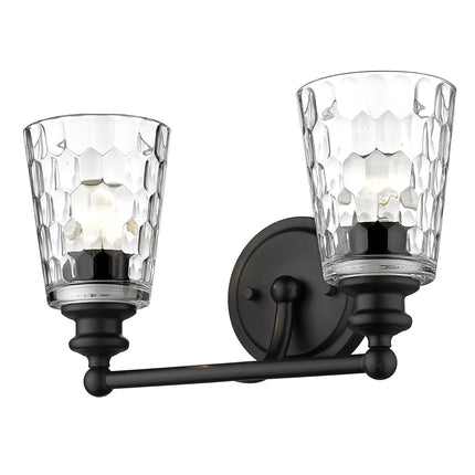 Black Metal Two Light Wall Sconce with Pebbled Glass Shades Home Decor > Lighting > Wall Lighting > Wall Sconces TriadCommerceInc