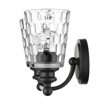 Black Metal Two Light Wall Sconce with Pebbled Glass Shades Home Decor > Lighting > Wall Lighting > Wall Sconces TriadCommerceInc