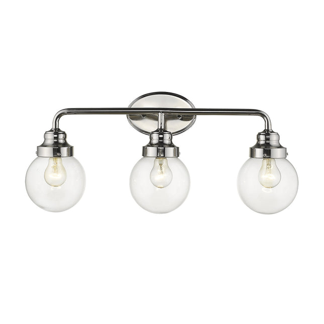 Portsmith 3-Light Polished Nickel Vanity Light with Clear Glass Globes Home Decor > Lighting > Wall Lighting > Wall Sconces TriadCommerceInc