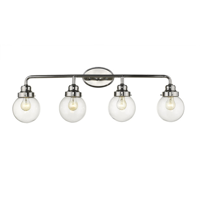 Portsmith 4-Light Polished Nickel Vanity Light with Clear Glass Globes Home Decor > Lighting > Wall Lighting > Wall Sconces TriadCommerceInc