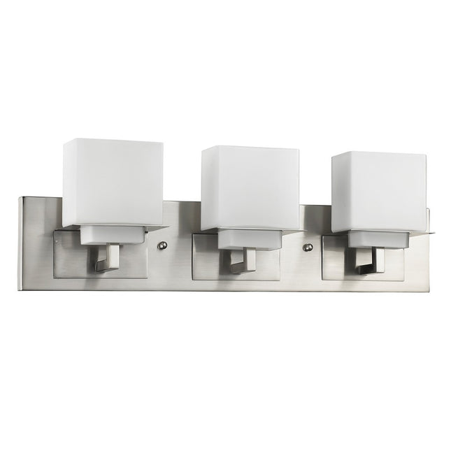 Rampart 3-Light Satin Nickel Vanity Light With Etched Glass Shades Home Decor > Lighting > Wall Lighting > Wall Sconces TriadCommerceInc