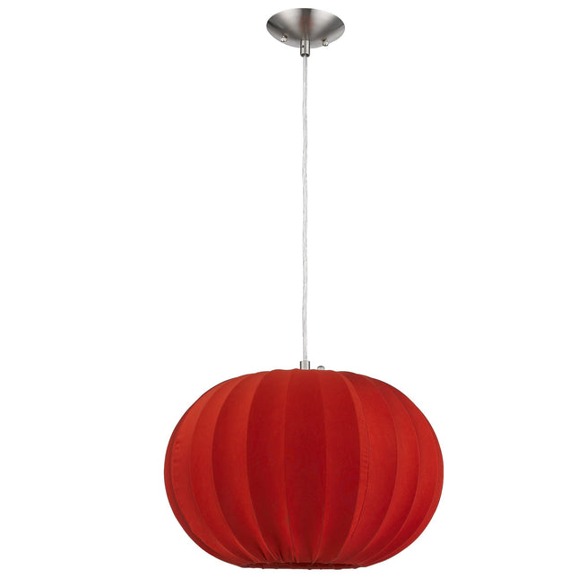 Shanghai 1-Light Brushed Nickel Pendant With Sheer Red Ribbon Shade Home Decor > Lighting > Ceiling Lights > Pendant Lights TriadCommerceInc Default Title