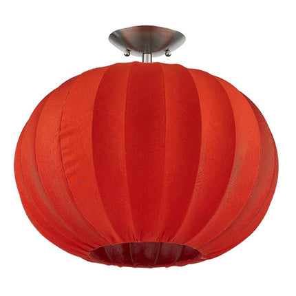 Shanghai 1-Light Brushed Nickel Pendant With Sheer Red Ribbon Shade Home Decor > Lighting > Ceiling Lights > Pendant Lights TriadCommerceInc