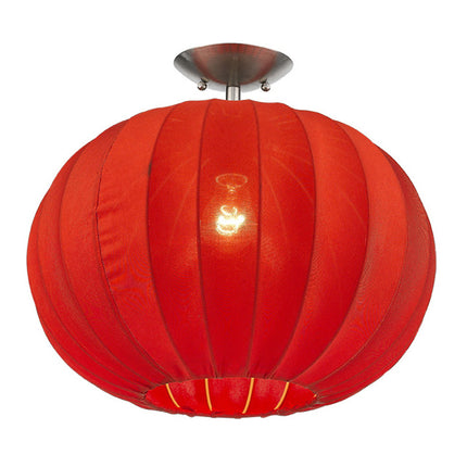 Shanghai 1-Light Brushed Nickel Pendant With Sheer Red Ribbon Shade Home Decor > Lighting > Ceiling Lights > Pendant Lights TriadCommerceInc