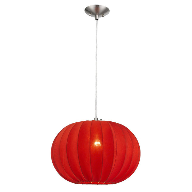 Shanghai 1-Light Brushed Nickel Pendant With Sheer Red Ribbon Shade Home Decor > Lighting > Ceiling Lights > Pendant Lights TriadCommerceInc