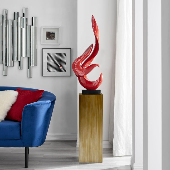 Red Flame Floor Sculpture With Bronze Stand, 65" Tall Sculpture TriadCommerceInc   